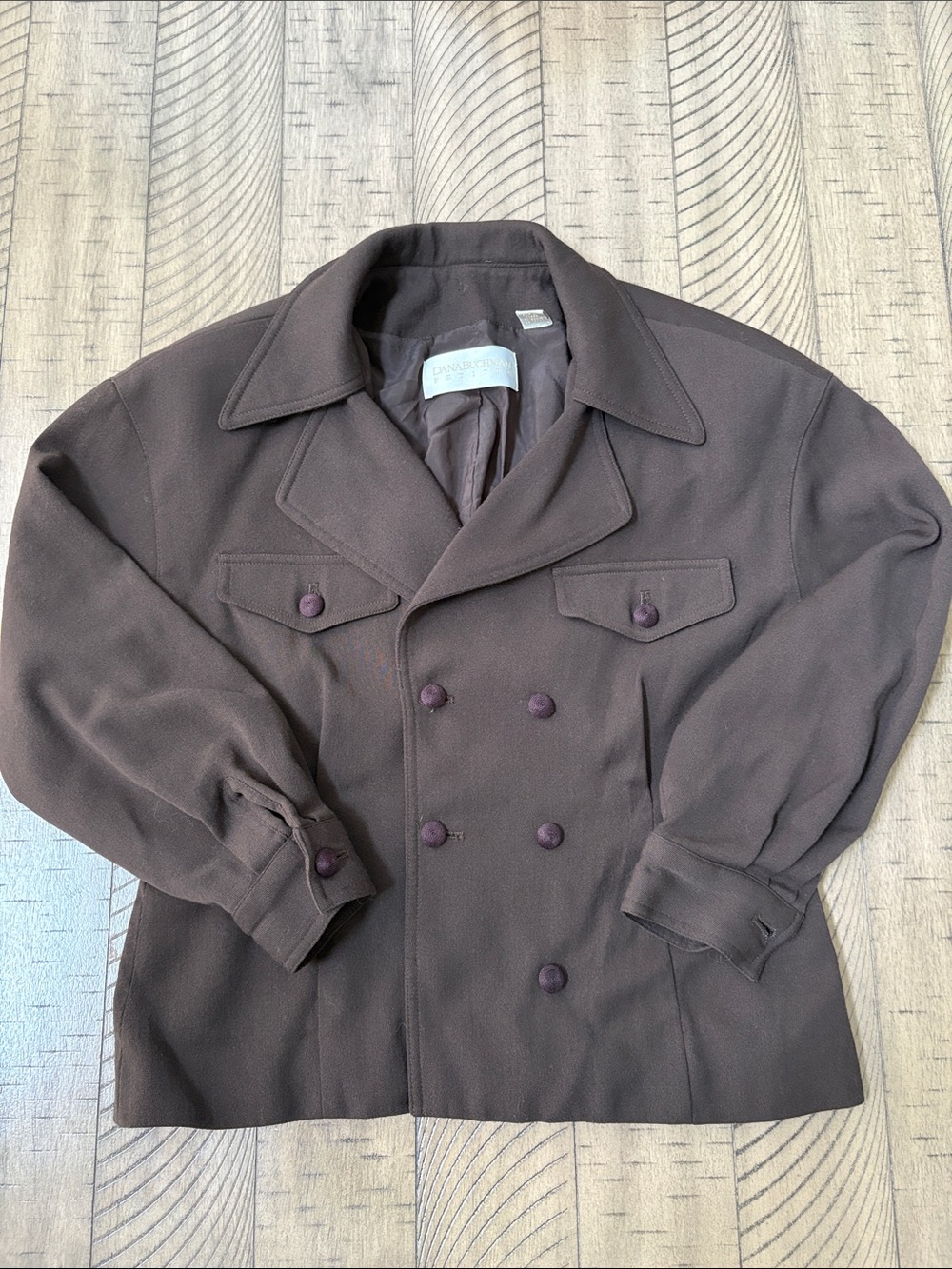 Dana Buchman Dark Brown Double-Breasted Pea Coat